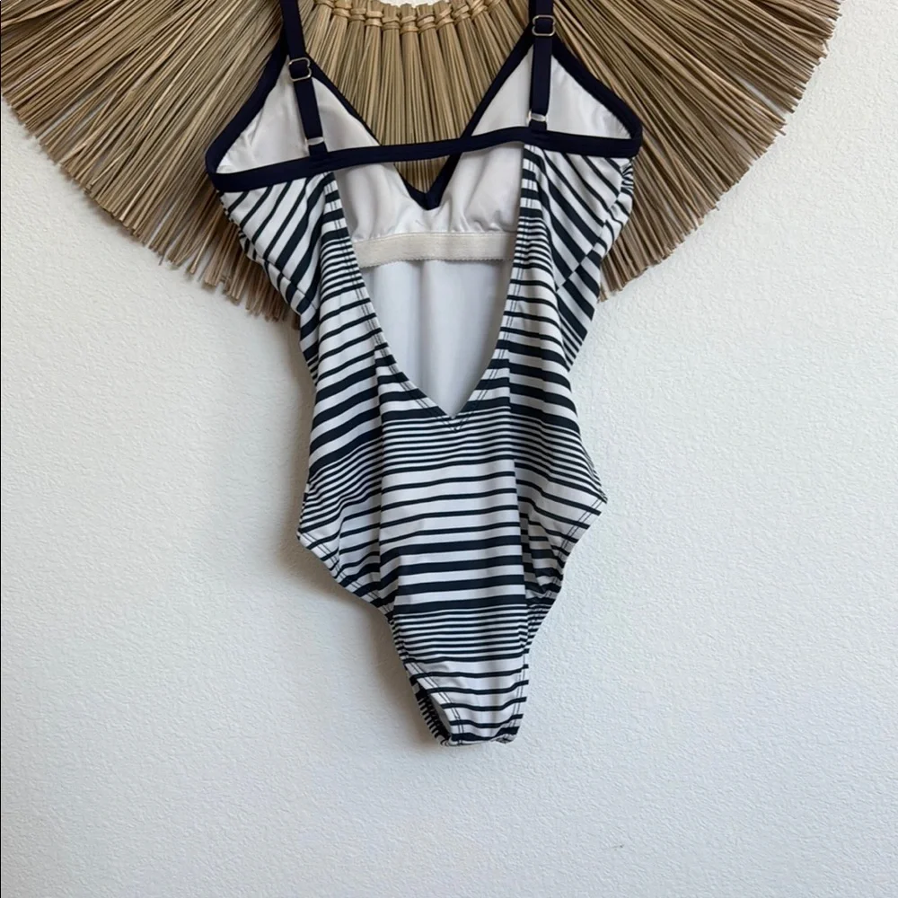 Nautica Black and White Halter One Piece Swimsuit